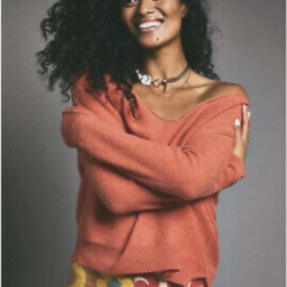 Free People Harmony Cashmere V-Neck Coral Sweater